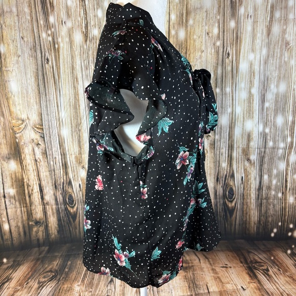 Midnight Sky Women’s Top Size XL Sheer Flowing Boho Floral Tie Neck Ruffle - Picture 6 of 7